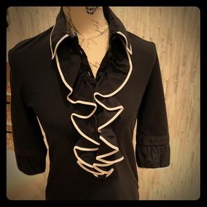 Anne Fontaine Black Stretchy Blouse w Ruffles